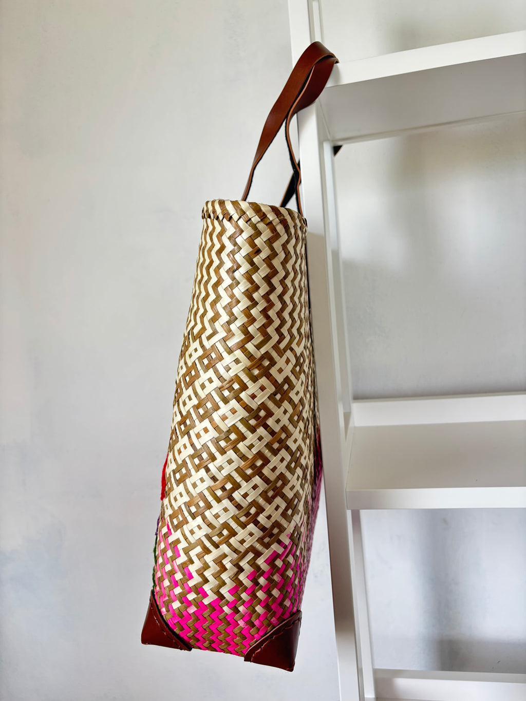 Large Handwoven Krajood Woodland Tote Bag – Mushroom Village Design 🍄🐇