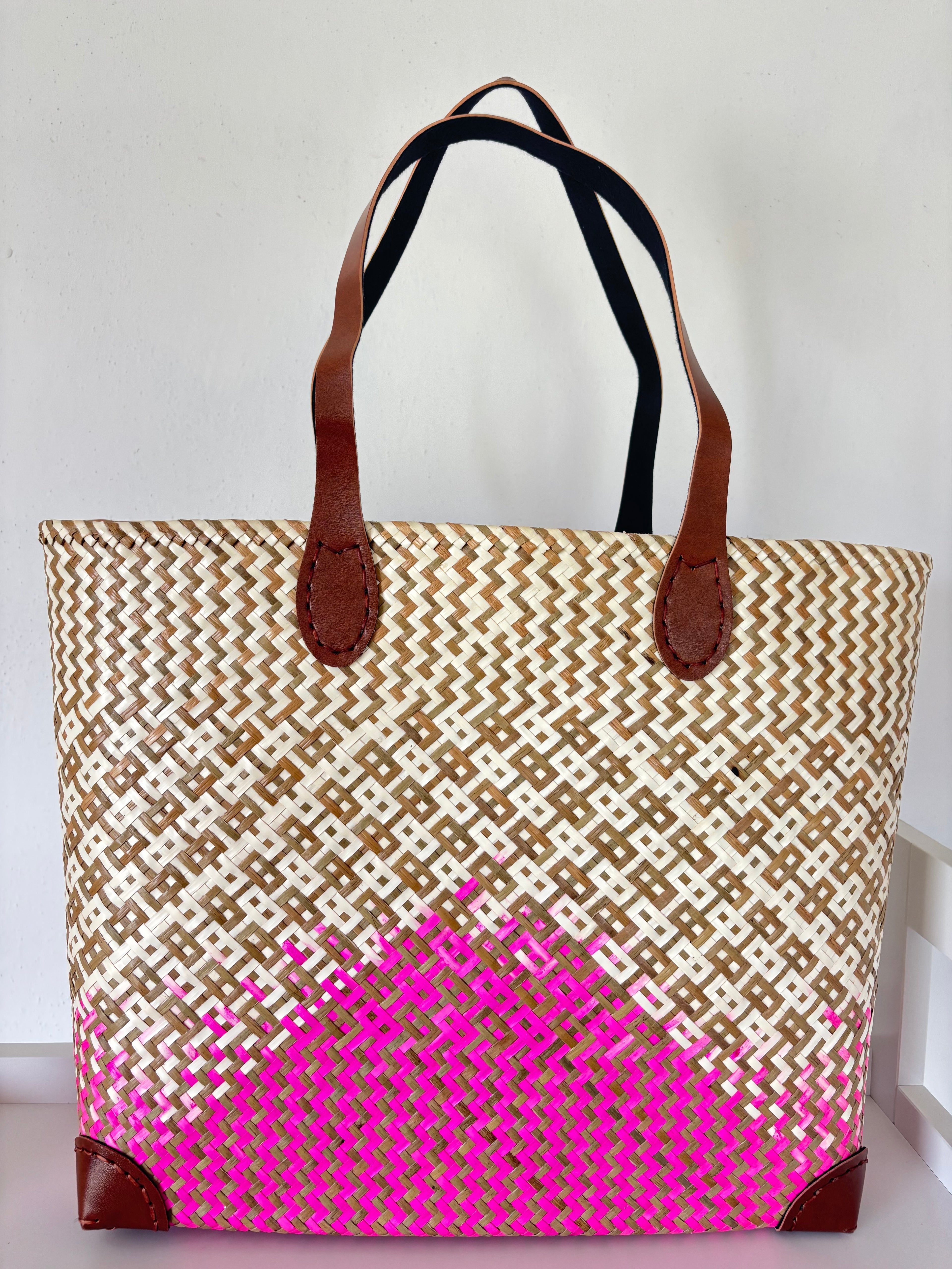 Large Handwoven Krajood Woodland Tote Bag – Mushroom Village Design 🍄🐇